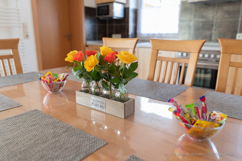 Großer Esstisch für 8 Personen – Ferienwohnung Ferienhof Wick